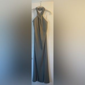 BHLDN Ruby Twist Halter Satin Gown - Moss Green